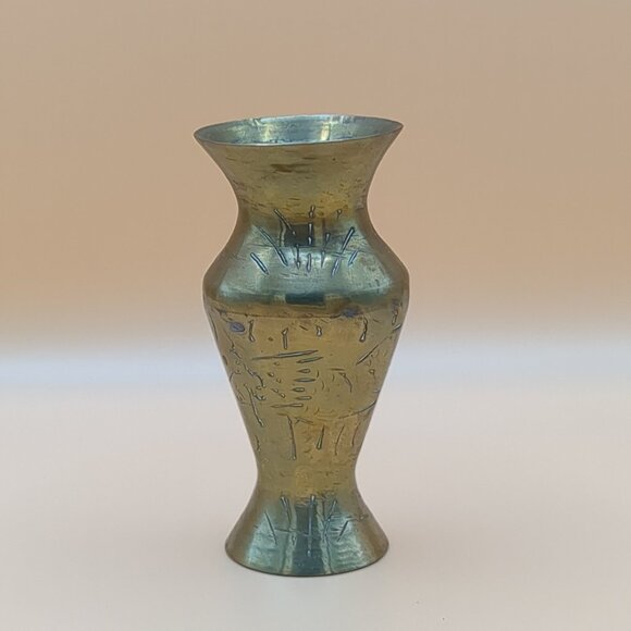 Vintage Brass Vase - Etched Metal - Small Decor Item - Picture 3 of 7